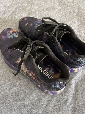 NOBULL Black Knit Trainers with Purple and Yellow Tie-Dye Accents